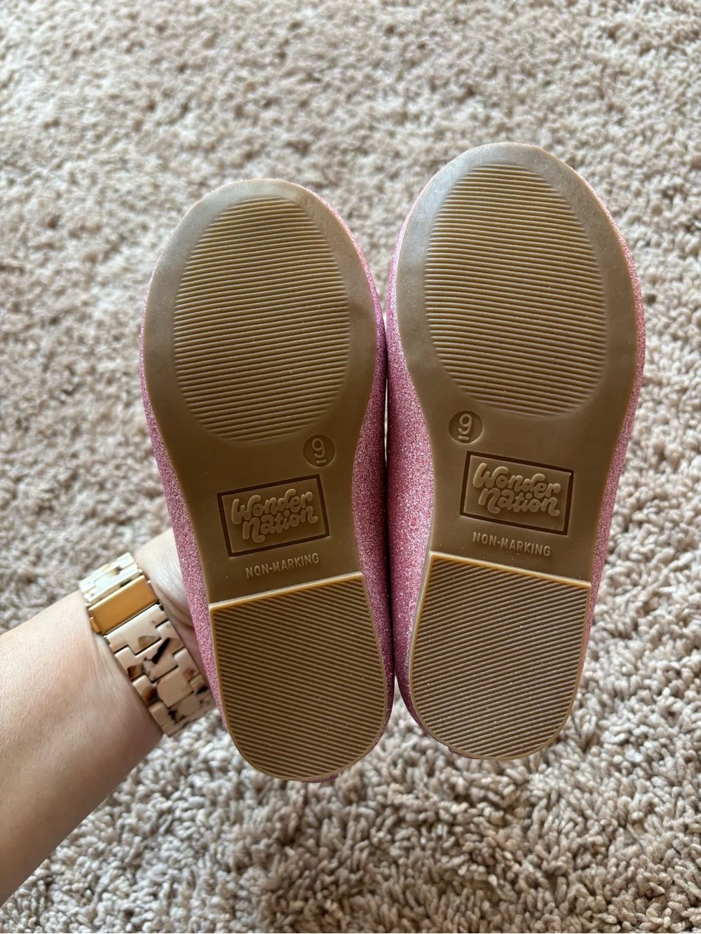 Wonder Nation Pink Glitter Mary Jane Flats with Bow: 9T